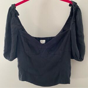 Aritzia Wilfred Black Puff Sleeve Gathered Back Blouse